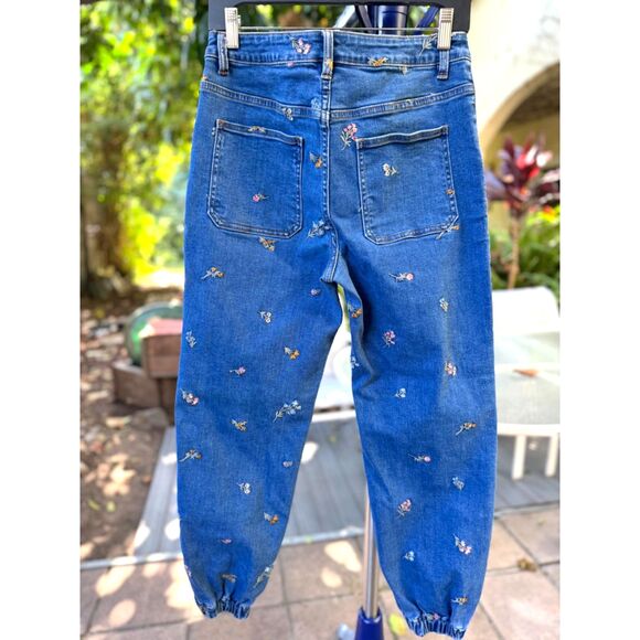 Aqua Floral Embroidered High Rise Jogger Ankle Jeans in Vintage Wash Size 28 - Picture 10 of 10